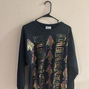Vintage Tee Dee's Black Fish Pattern Sweatshirt